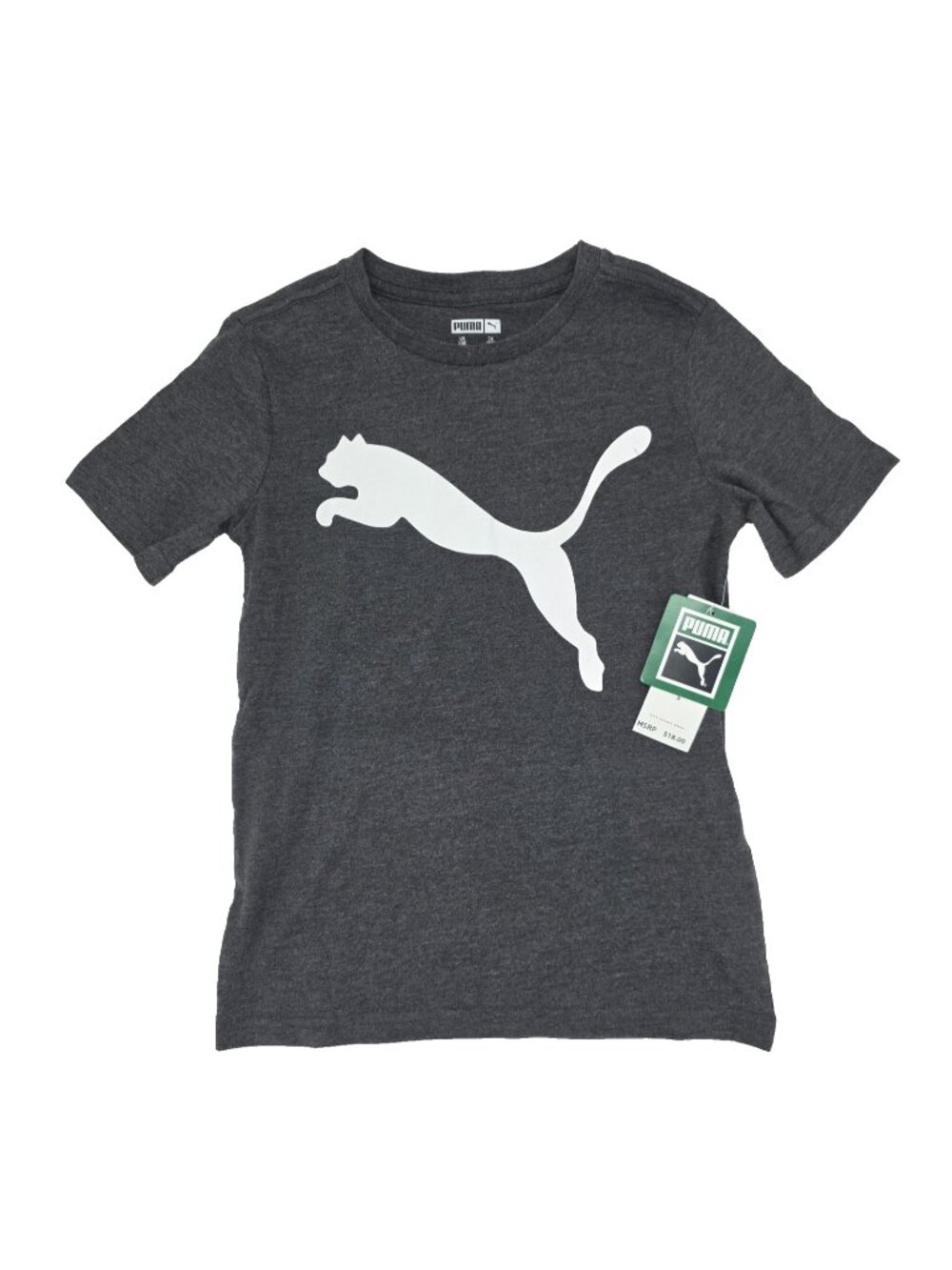 Puma T-shirt Boys Small 8 Gray Big Cat Logo Graphic Crewneck Tee Casual Solid